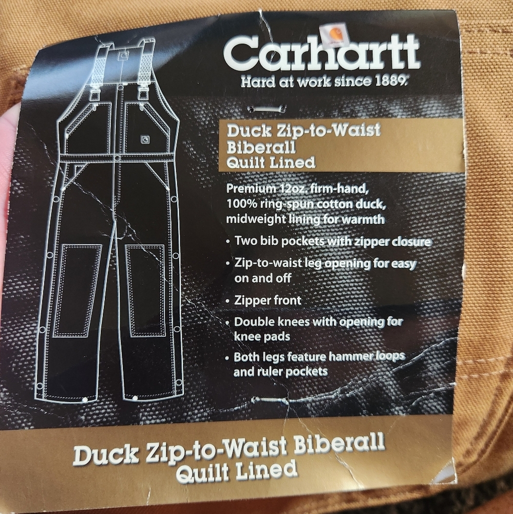 Carhartt Duck Zip-to-waist Biberall Quilt Lined Overall Size 50×30 NWT - Picture 11 of 16